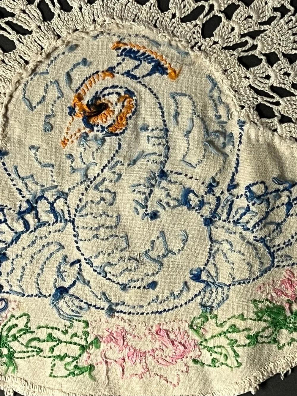 Vintage Peacock Antimacassar 1920-1940